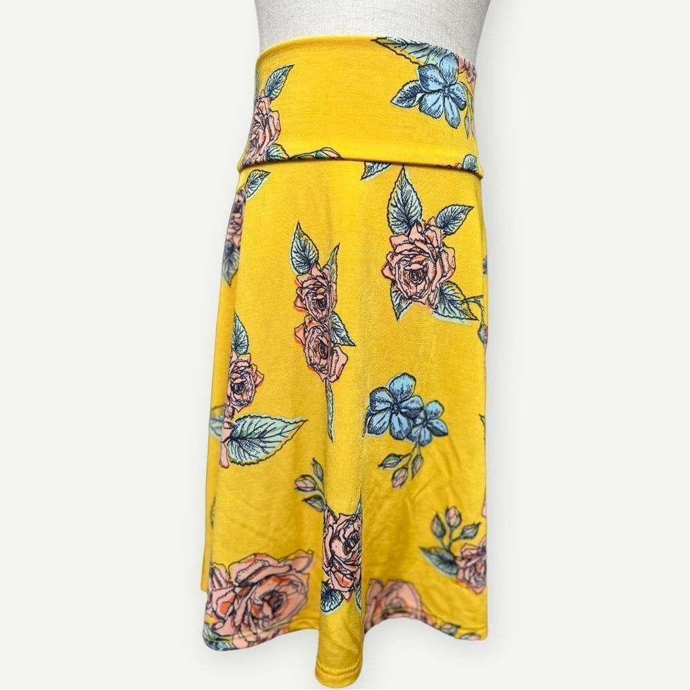 LuLaRoe Girls Toddler Kids Yellow Floral Stretchy Flowy Mini Skirt. 4. 4T.
